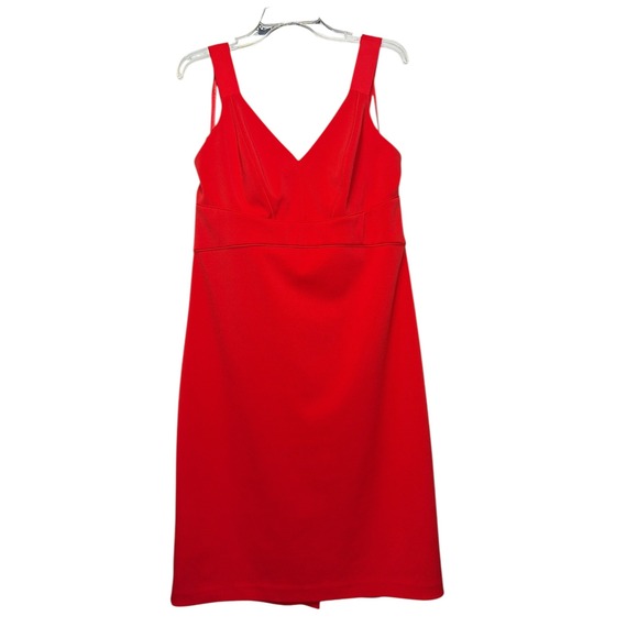 Ted Baker Trixxie Red V Neck Sheath Dress Gold Zipper Buckle Straps Size 12 - Picture 3 of 7